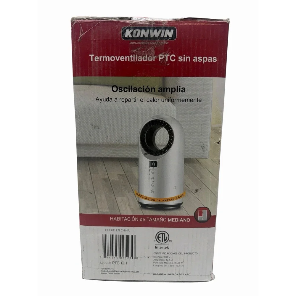Konwin PTC-12H Bladeless Ceramic Fan Heater 1500W Oscillating Open Box w/ Remote